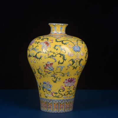 仿古珐琅彩仿清满地黄扒花缠枝莲大号描金梅瓶新中式装饰品陶瓷