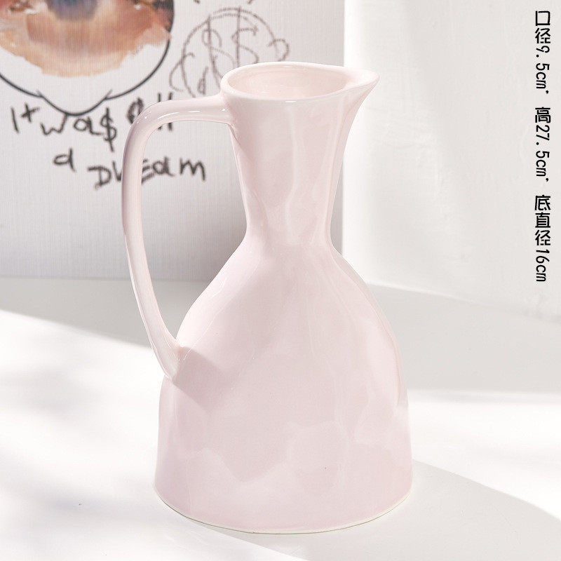 蜀门ins北欧冰裂粉色陶瓷装饰品摆件瓶落地家居干花客厅插花花瓶