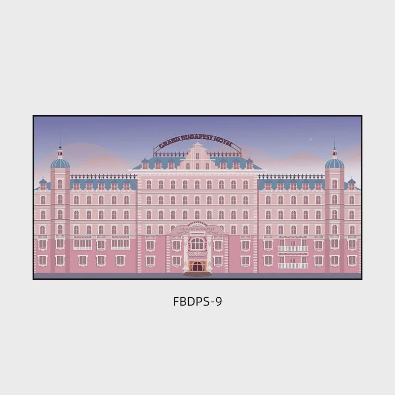 布达佩斯大饭店装饰画客厅沙发背景墙欧式复古挂画画城堡建筑粉色图片