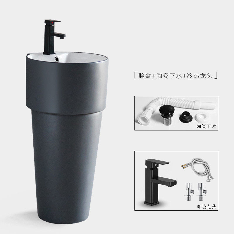 简约陶瓷立柱盆小户型卫生间阳台洗脸盘落地式一体洗手池立式圆形