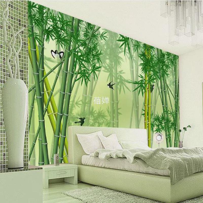 c犕1田园风景竹子立体荷花家用墙布5d电视背景墙纸中式8d壁画山水