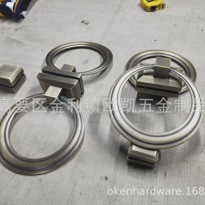 圆环铝合金门拉手复古简约活动新中式别墅酒店推拉隐藏式大门把手