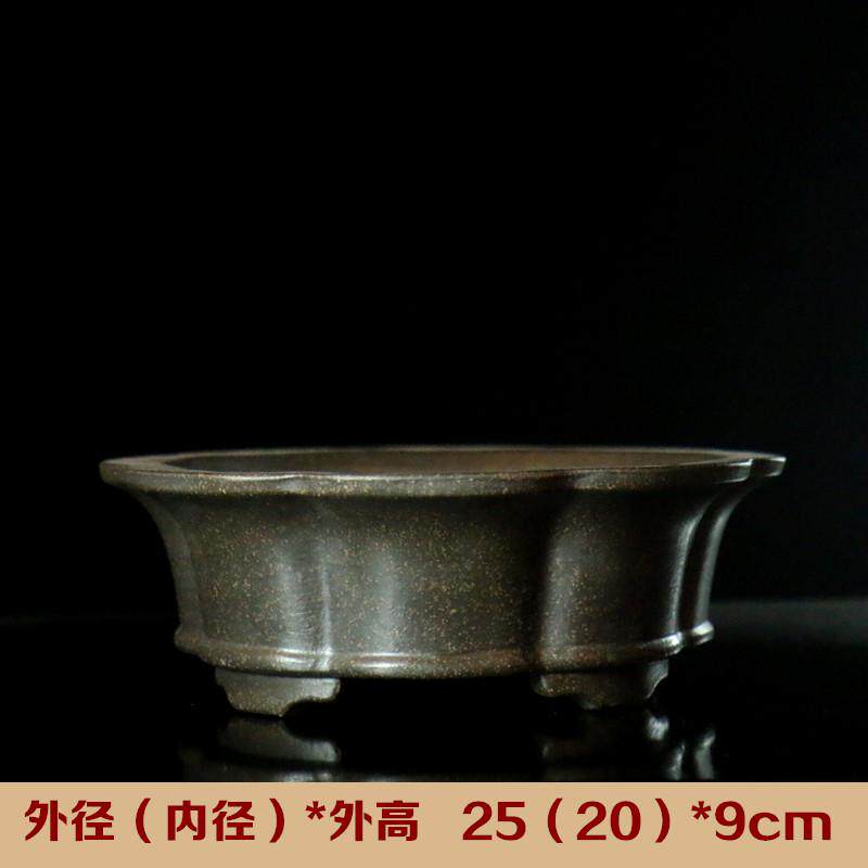 紫砂花盆手工收藏大盆栽日式圆形莲花形棱花日本盆景盆