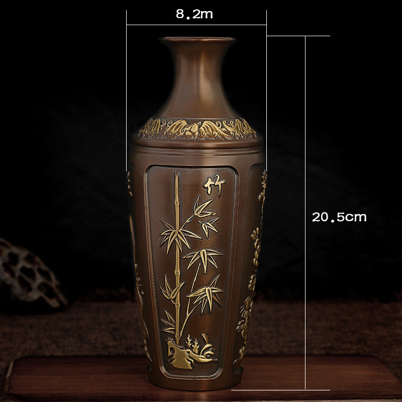 纯黄铜花瓶雕花摆件迷你小花瓶桌面装饰仿古花器金属客厅插花创意
