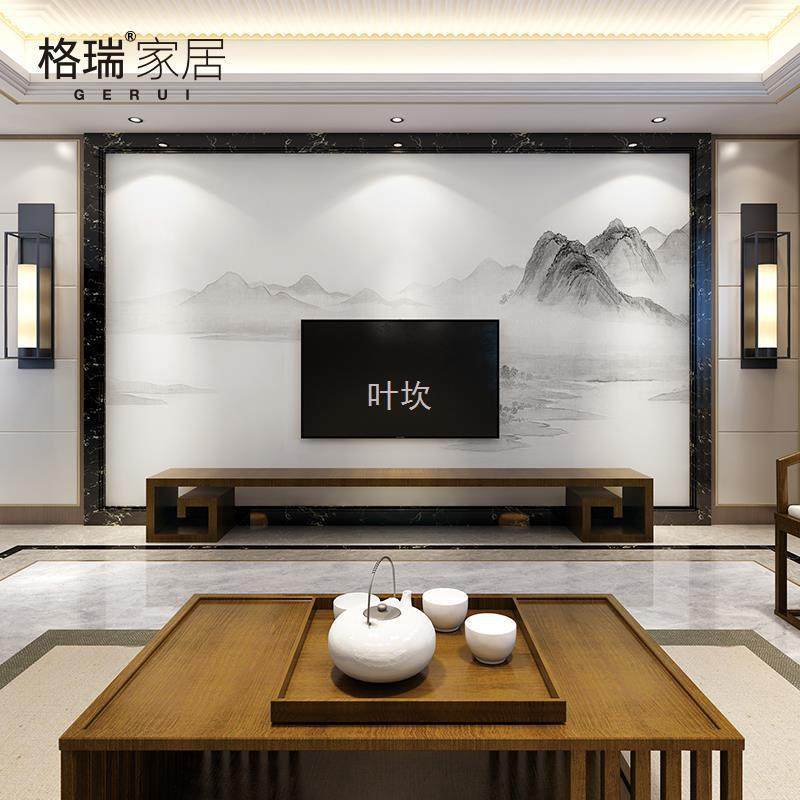 y禊3墙纸电视背景墙壁纸现代古典装饰客厅卧室无缝新中式壁画影视