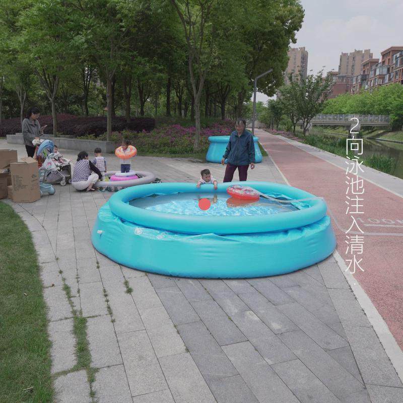 跨境圆形充气游泳池庭院家用加厚无支架泳池户外免安装家庭泳池