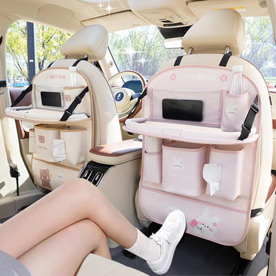 蓝雨车载垃圾桶置物挂袋可爱熊兔汽车椅背收纳袋多功能餐桌置物盒