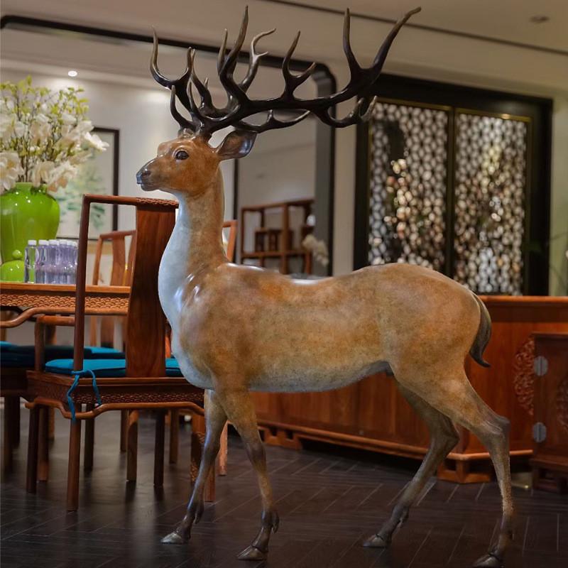 工艺品一鹿昂扬电视柜办公室博古架创意摆设纯手工铜铜鹿摆件礼品
