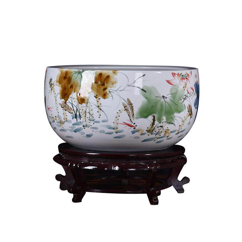 陶瓷金鱼缸手绘窑变荷花创意大号桌面客厅家用鱼缸鱼盆聚宝盆摆件