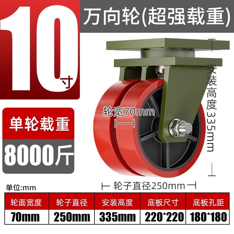 超重型8寸10寸铁芯聚氨酯PU双排万向轮轮子12寸5吨大载重脚轮米想