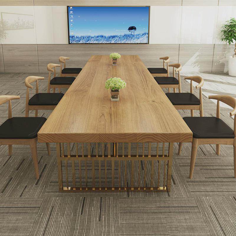 北欧实木会议桌长桌培训桌长方形简约现代洽谈桌原木办公桌椅组合
