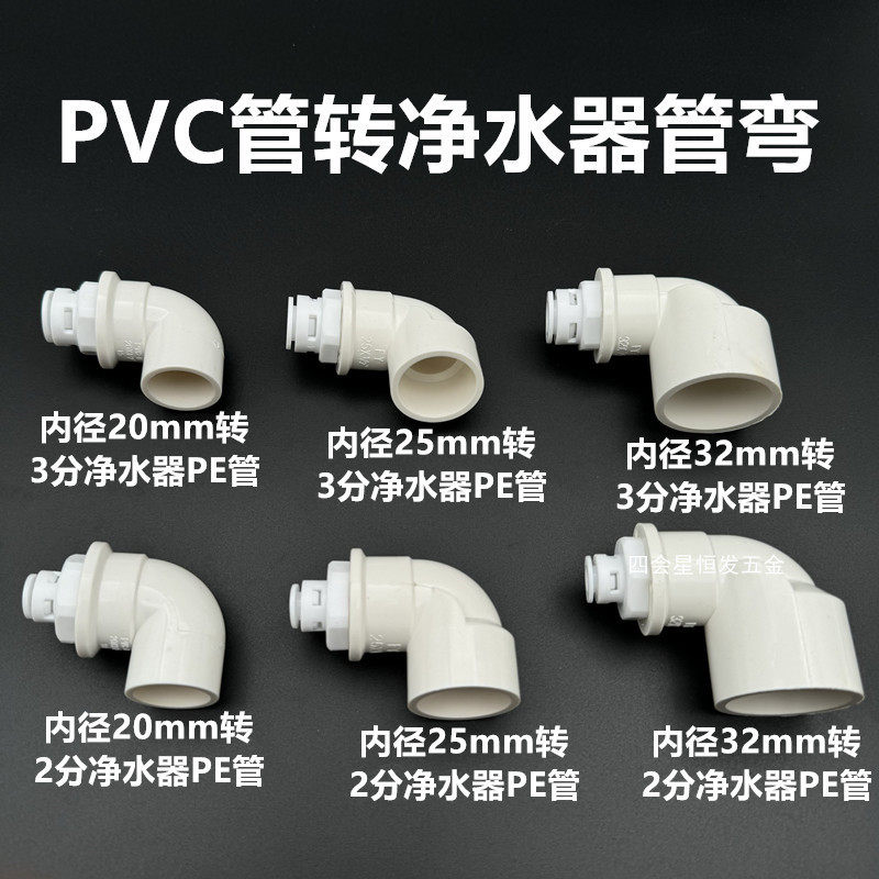 PVC管转净水器管弯头厨房1/4 3/8 PE污水管排水接头茶几进水管弯
