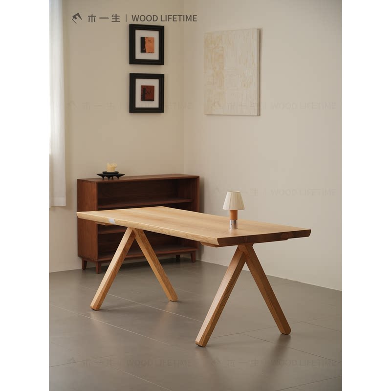 木一生 | 岛喧桌 原木简洁造型餐桌无台桌多功能大桌板书桌手新款