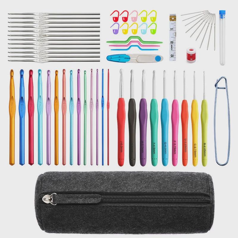 编织毡包tpr软柄钩针氧化铝蕾丝钩针手工配件全套毛工具套装