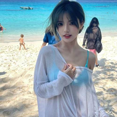 白色长袖罩衫百搭防晒宽松瘦少女网纱新款沙滩度假保守