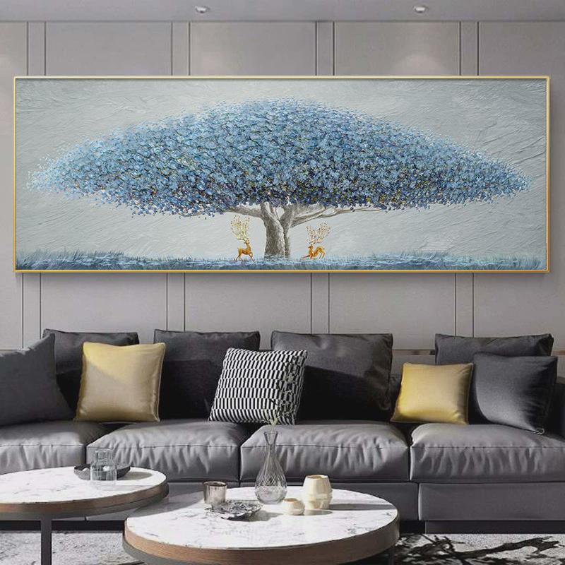 纯手绘非机喷客厅卧室摇钱树装饰画大芬油画村客厅挂画高级感壁画图片
