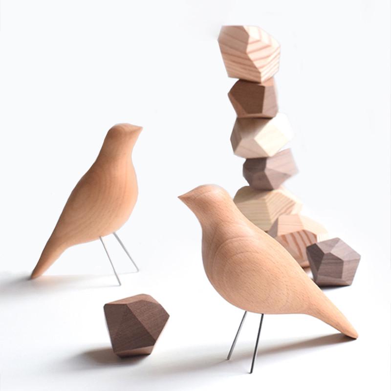 象有形/小鸟木雕摆件 北欧风实木雕刻 客厅玄关书架家居软装饰品