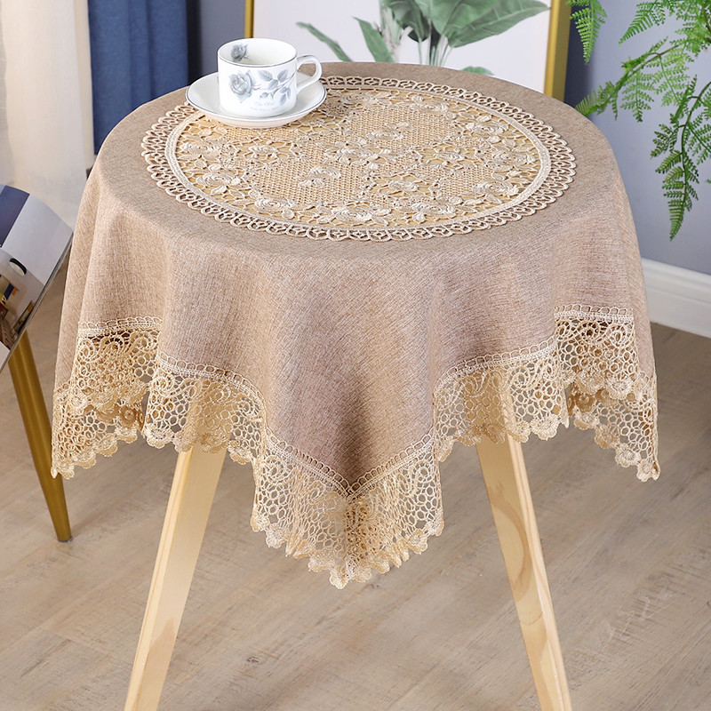 9v7t桌布布艺现代简约长方形清新纯色拼接茶几镂空蕾丝餐桌圆