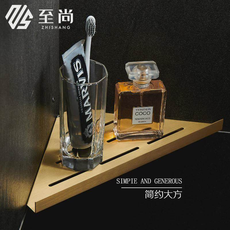 栏北欧三角黄铜转角架置物架可免钉金色五金挂件浴室双层三角壁挂
