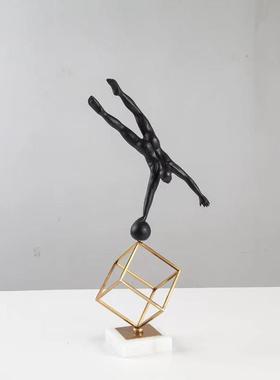 欧式轻奢装饰摆件大理石底座铁艺摆件三件铁艺摆件样板间饰品摆件