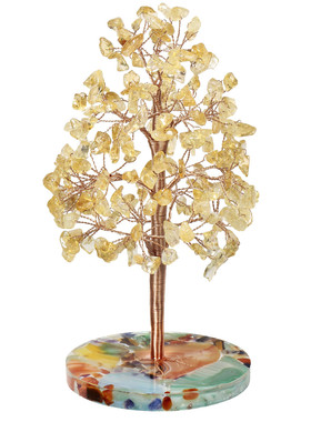 彩色玛瑙片圆形树脂底座水晶树摆件水晶碎石叶子树创意工艺品摆设