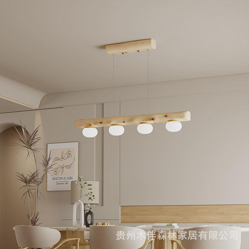 实木吊灯北欧原木奶油风格亚克力灯罩长条简约餐厅吧台灯具高透光