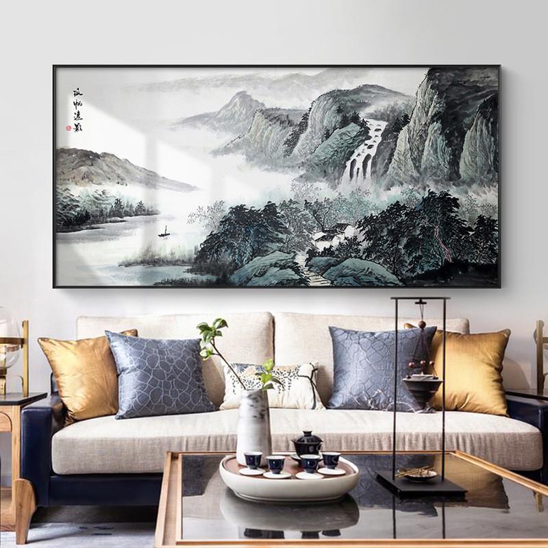 喷绘客厅山水画现代新中式装饰画办公室挂画中式家居墙面装饰壁画图片