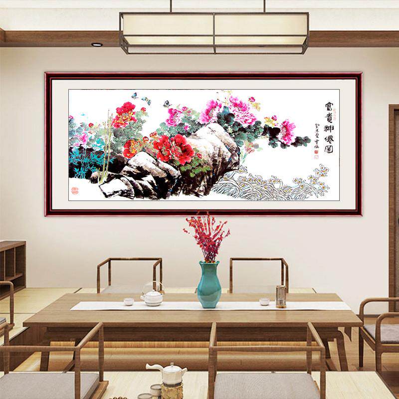 易品花开富贵牡丹挂画九鱼图字画客厅装饰画新中式国画吉祥
