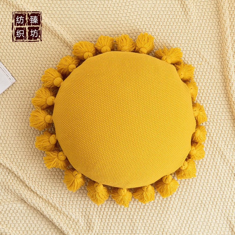 可爱ins风圆形流苏抱枕靠垫沙发抱枕汽车腰枕床枕头拍照道具