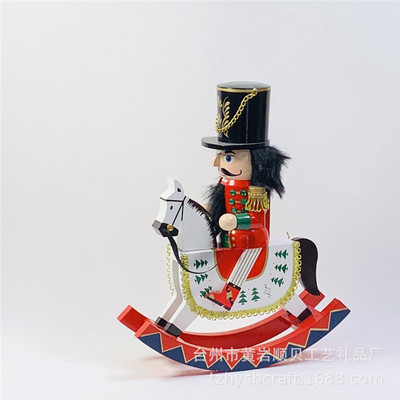 30cm木质胡桃夹子木偶创意摆件骑兵士兵木质工艺品摇马