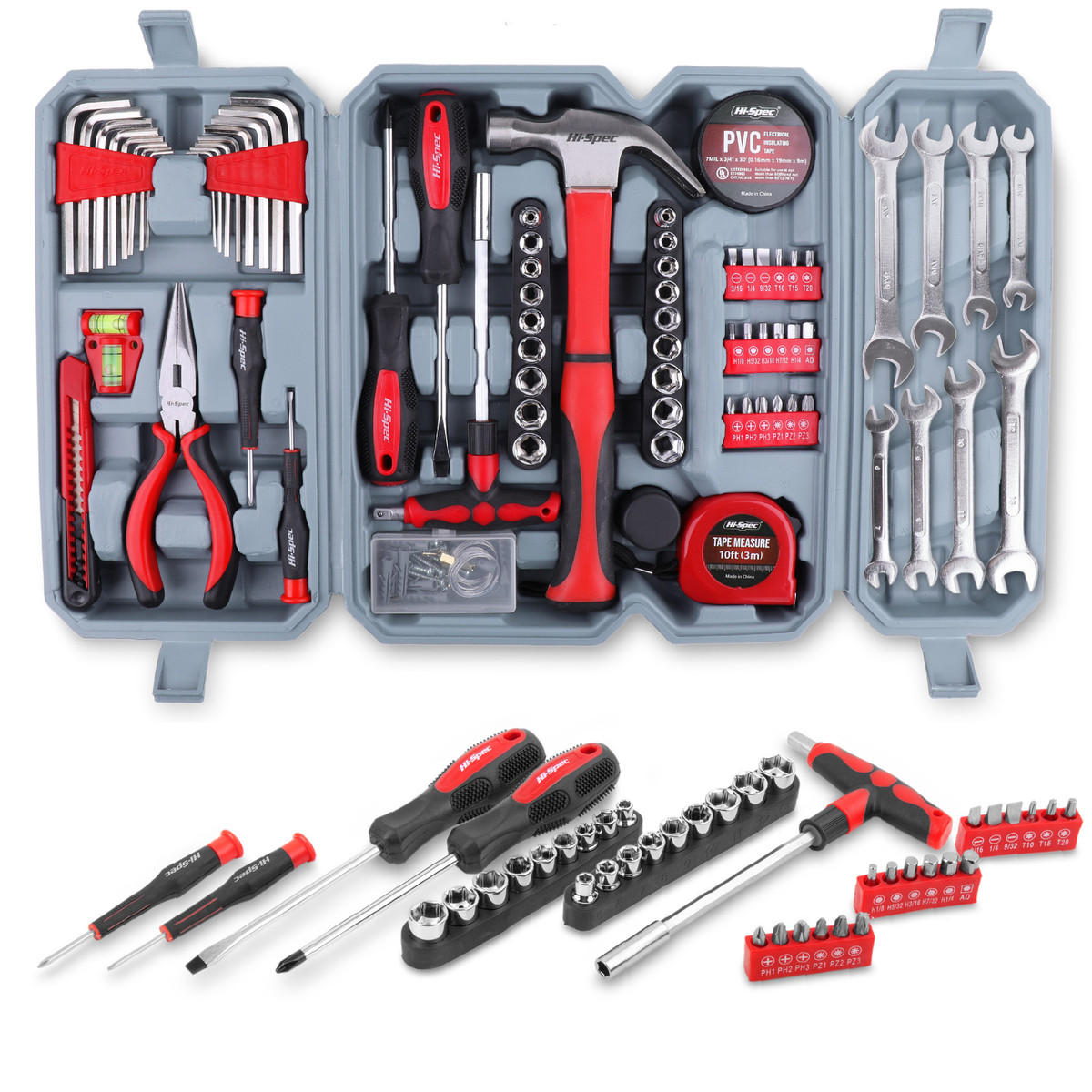 hi-spec73件套家用diy工具组套多功能组套锤子钳子扳手套筒组套