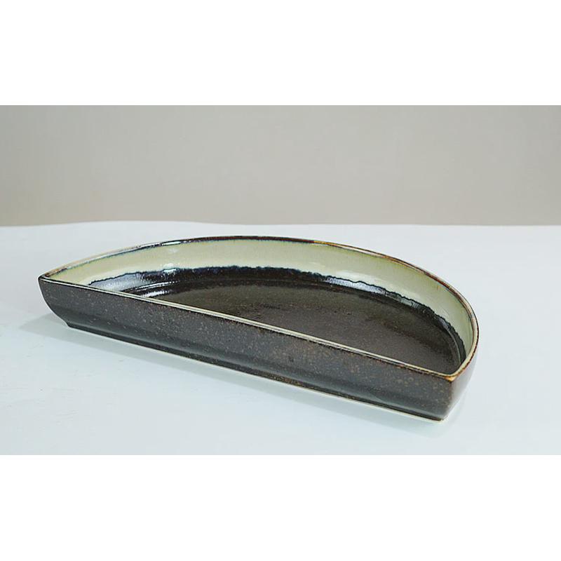 半圆浅盘陶瓷日式花盆禅意插花水培中式东方花道写景盘复古花器