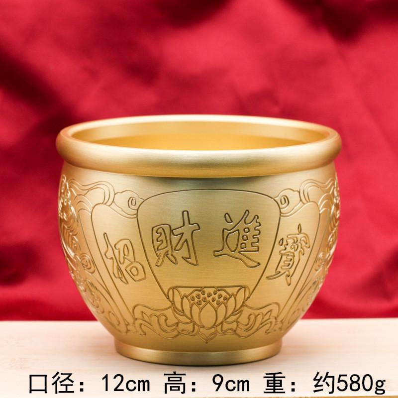 招财进宝纯黄铜铜缸聚宝盆摆件大号客厅铜摆件办公室招米聚财家居