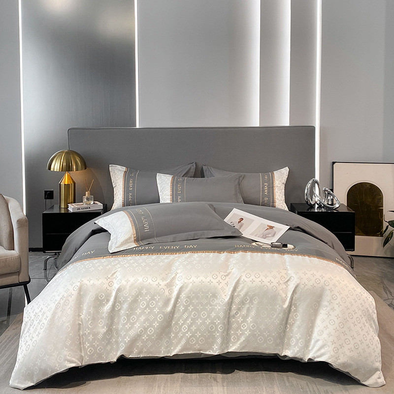 水洗棉冰丝提花四件套简约纯色批发品被套床单床上用品厂家床