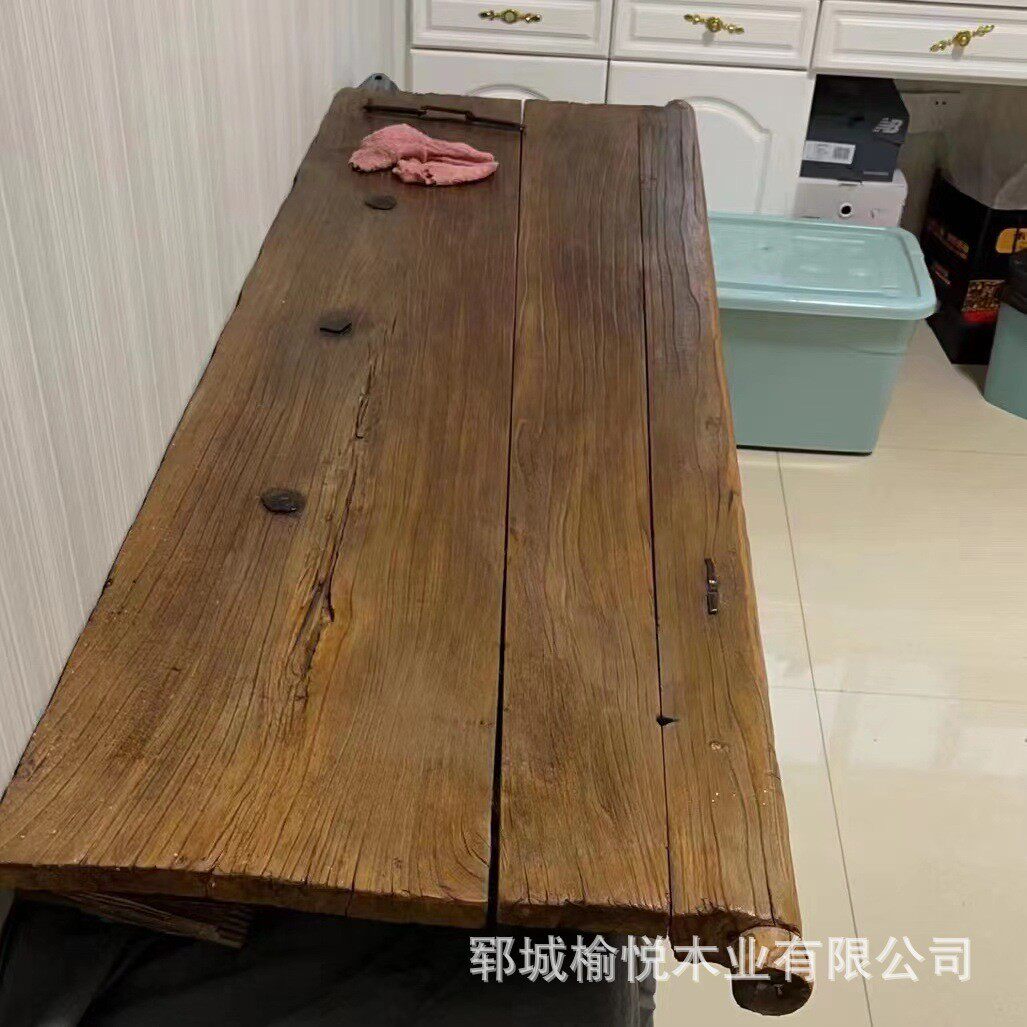 老榆木门板旧木板大板复古怀旧楼梯踏步茶桌茶台吧台面书架榆木门