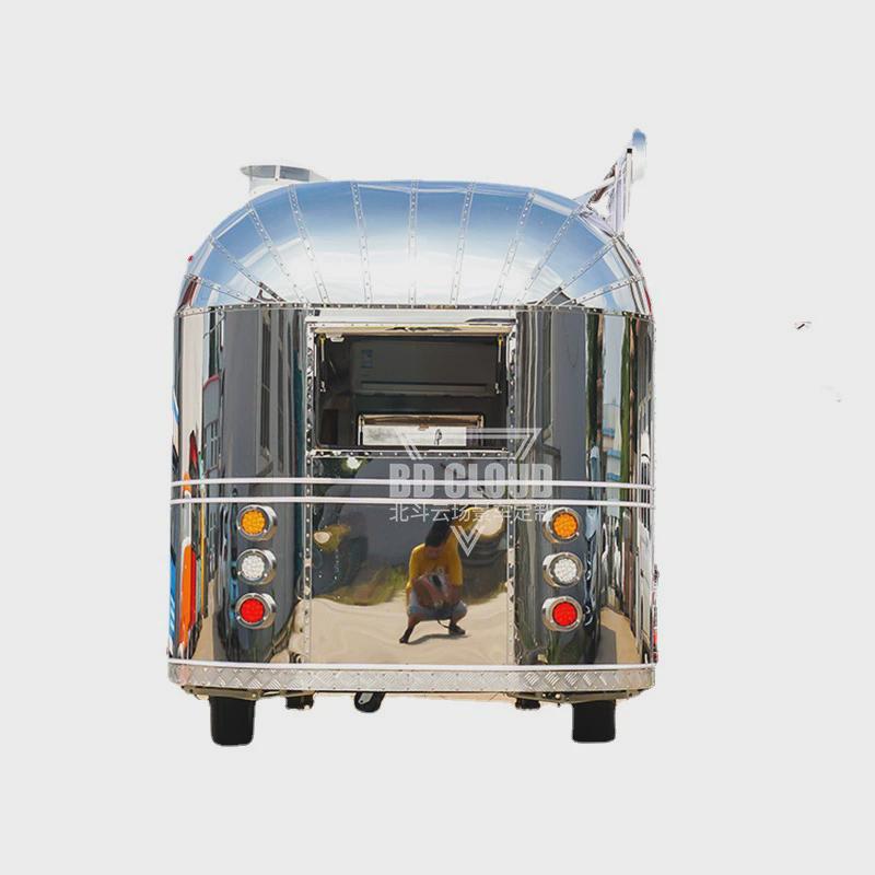 露营民宿营地拖挂房车闪多功能快大型门店车网红镜面不锈钢餐车