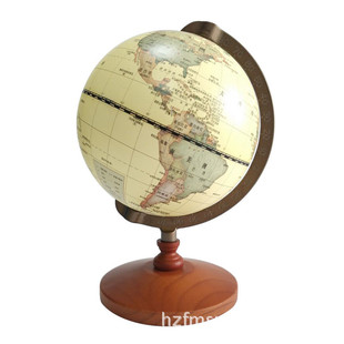仿古地球仪实木摆件办公室风格 小号家居摆件14cm 中文英文复古欧式