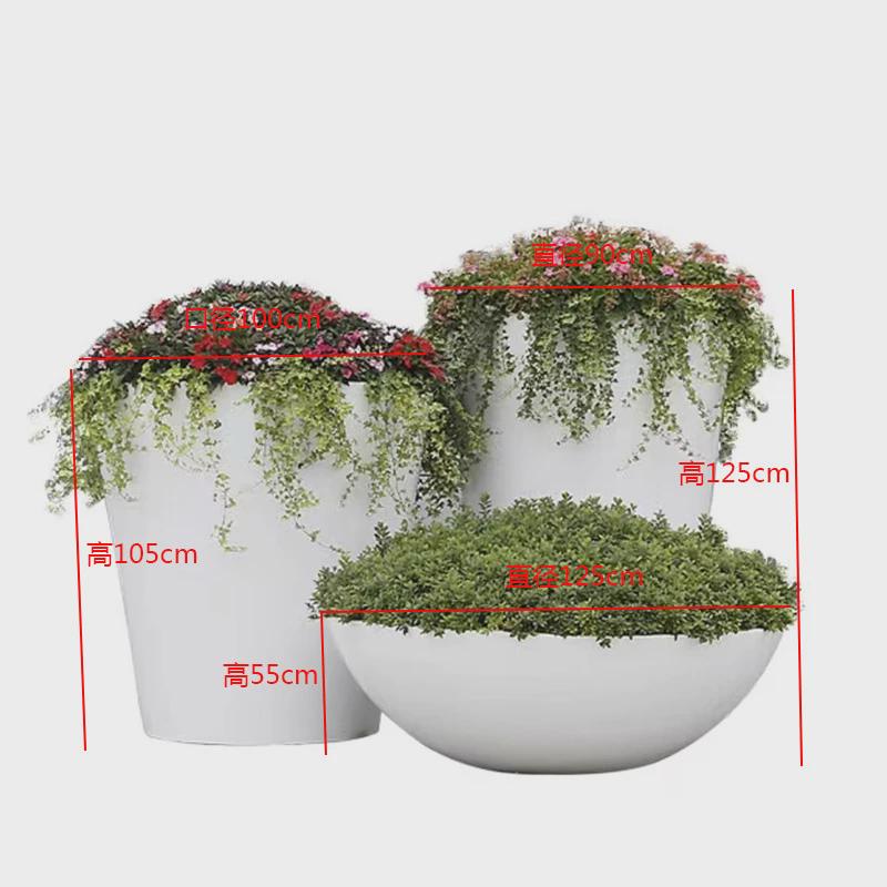 植树玻璃钢花盆户外种大号池街道商业美陈大门装饰花器圆形花箱