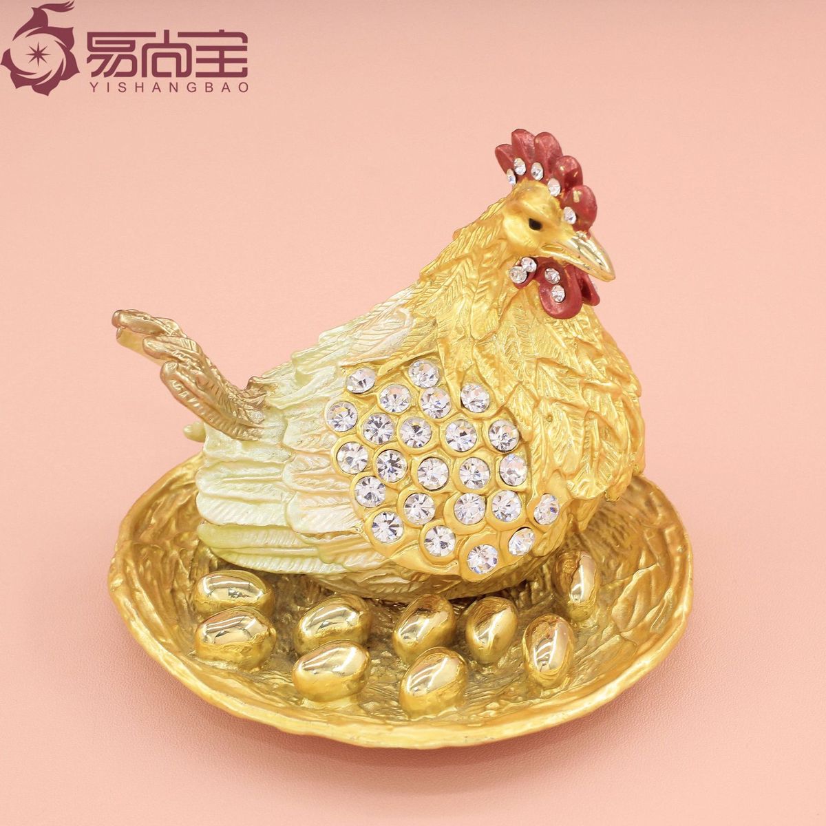 合金珐琅彩手工艺品开业商务乔迁礼品母鸡金蛋如意家居招财摆件