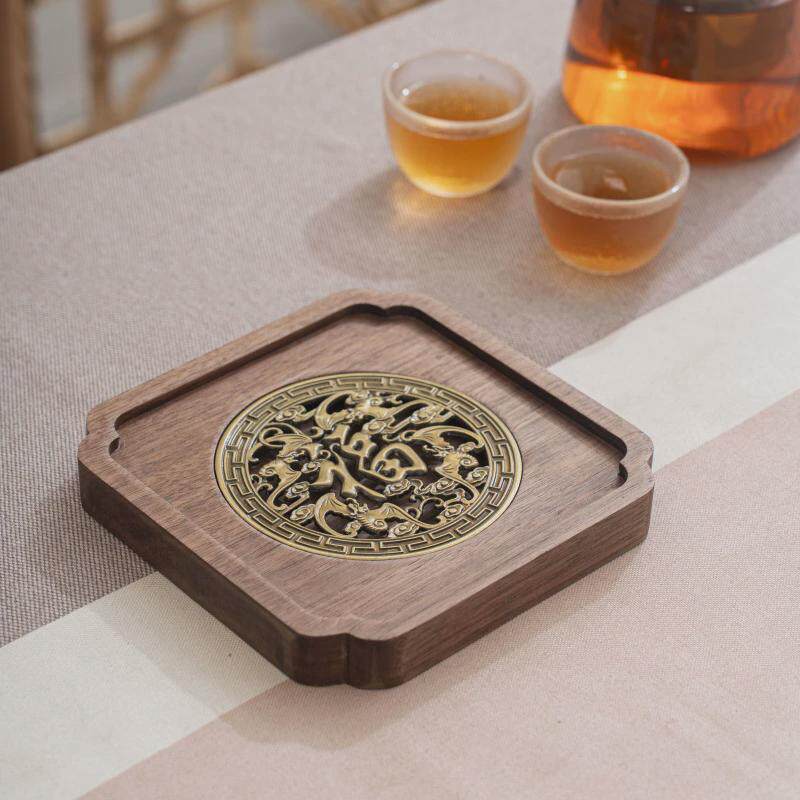 茶台茶盘黑胡桃木家用大号干泡台简约实木托盘长方形茶具茶杯盘子