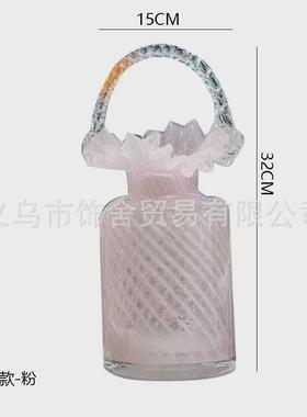 简约清新少女粉色包包花瓶琉璃摆件插花瓶客厅桌面摆设花器