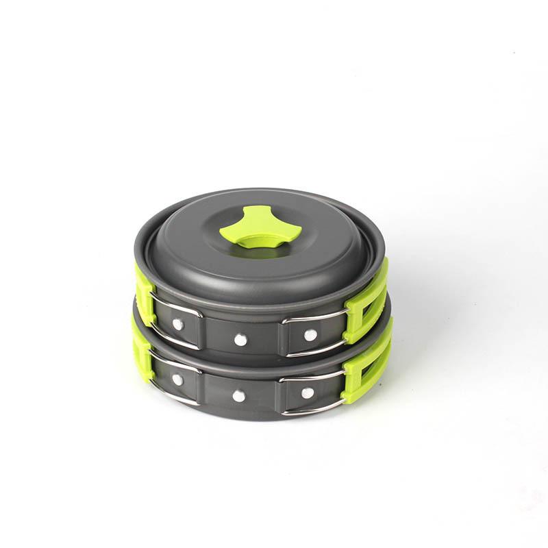 户外炊具套锅野餐锅硬质高温氧化手柄绿色防烫处理厂家直销