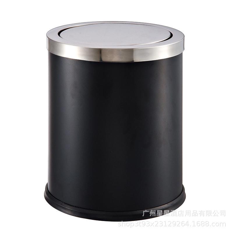 不锈钢圆形摇盖式垃圾桶家用卫生桶果皮翻盖高档酒店宾馆垃圾桶