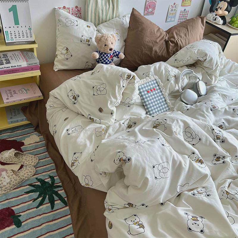 ins韩系少女风超柔水洗棉四件套单双人学生宿舍床三件套厂家直销