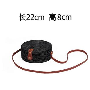 包ins斜跨黑色包森系篮子篓子复古文艺手工编织皮扣藤编包