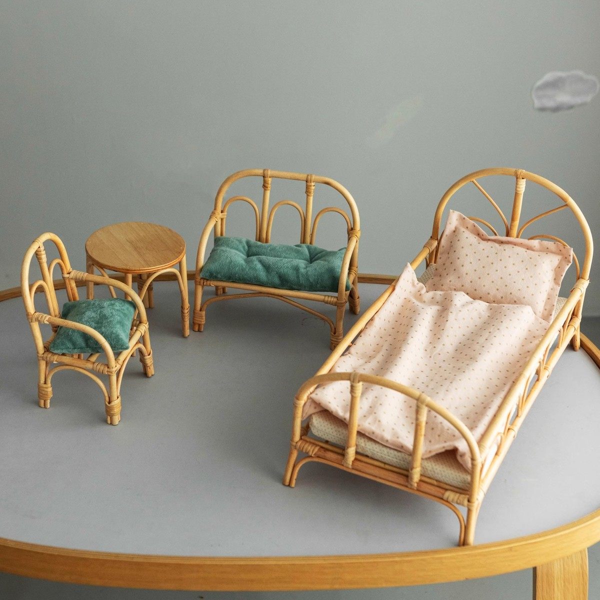藤编手工艺品小床家具摆件 过家家玩具 场景 双人椅 单人椅 桌,家居饰品,桌面摆件,淘宝优惠券,粉丝福利购,淘宝优惠卷