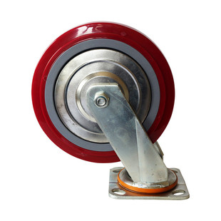 厂家供应不锈钢脚轮支架定向轮工业铁芯红色轮子聚氨酯万向轮
