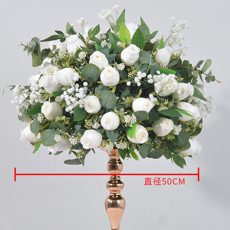 广千丰新款50cm玫瑰蕾花球烛台几何装饰铁艺花器架子花艺仿真花球