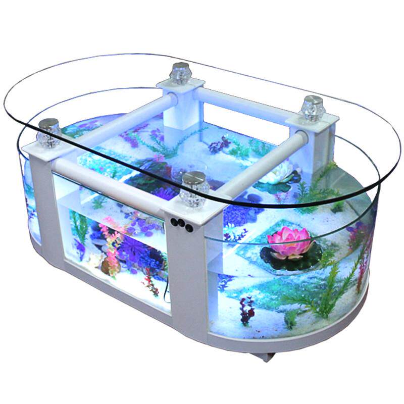 大型生态客厅茶几鱼缸水族箱圆形茶几家用桌面玻璃鱼缸中型乌龟缸