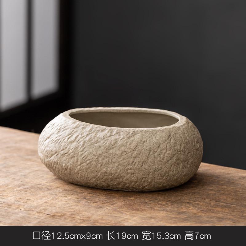 仿石头水培器皿长方形陶瓷花盆养盆子碗莲睡莲盆缸盆栽盆景铜钱草